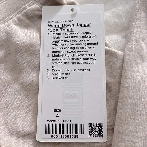 NWT Lululemon Warm Down Jogger *Soft Touch Heathered Cashew - Picture 5 of 9